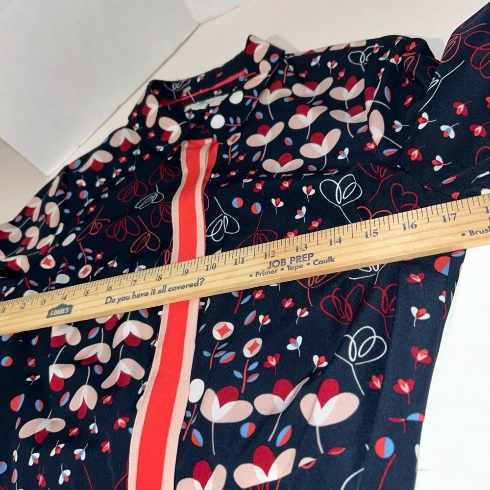 Boden Navy Floral-Print Long-Sleeve Shirt Dress with Coral Trim - Picture 6 of 8